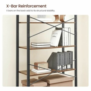 VASAGLE Βιβλιοθήκη 6 επιπέδων , ρουστίκ καφέ και μαύρο, 80 x 30 x 186 cm, LLS082B01  - Image 5