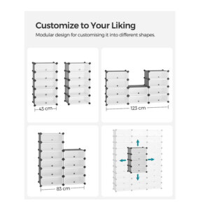 Πολυμορφική Πλαστική Παπουτσοθήκη με 10 Θήκες Χρώματος Γκρι Songmics LPC010G01 - Image 5