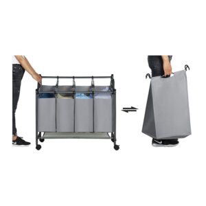 Τροχήλατο Καλάθι Απλύτων με 4 Χώρους Χρώματος Γκρι Songmics LSF005GS - Image 2