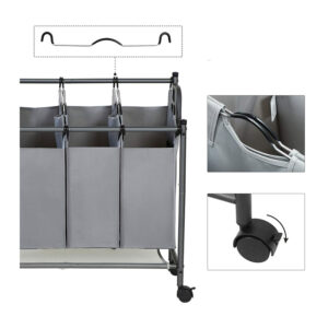 Τροχήλατο Καλάθι Απλύτων με 4 Χώρους Χρώματος Γκρι Songmics LSF005GS - Image 3