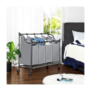 Τροχήλατο Καλάθι Απλύτων με 4 Χώρους Χρώματος Γκρι Songmics LSF005GS - Image 5