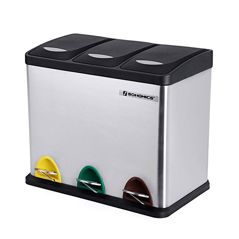 Μεταλλικός Τριπλός Κάδος Απορριμμάτων από Ανοξείδωτο Ατσάλι με 3 Πεντάλ 24 Lt Songmics LTB24L Μεταλλικός Τριπλός Κάδος Απορριμμάτων από Ανοξείδωτο Ατσάλι με 3 Πεντάλ 24 Lt Songmics LTB24L