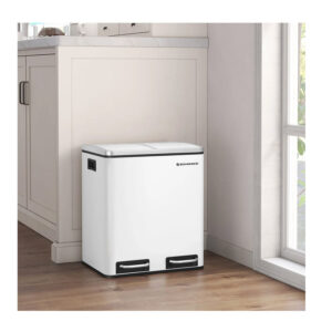 Μεταλλικός Διπλός Κάδος Απορριμμάτων από Ατσάλι με 2 Πεντάλ και Σύστημα Soft-Close 30 Lt Χρώματος Λευκό Songmics LTB30WT - Image 4