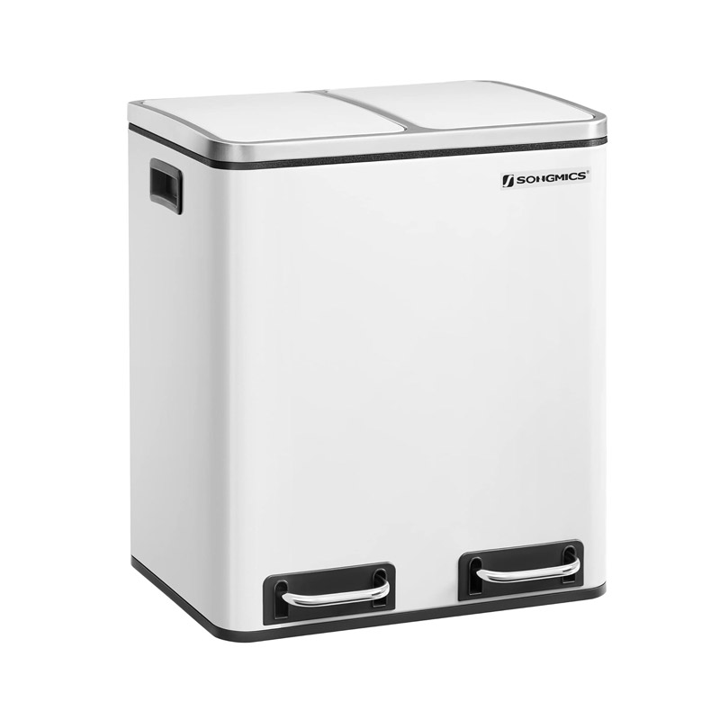 Μεταλλικός Διπλός Κάδος Απορριμμάτων από Ατσάλι με 2 Πεντάλ και Σύστημα Soft-Close 30 Lt Χρώματος Λευκό Songmics LTB30WT Μεταλλικός Διπλός Κάδος Απορριμμάτων από Ατσάλι με 2 Πεντάλ και Σύστημα Soft-Close 30 Lt Χρώματος Λευκό Songmics LTB30WT