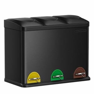 SONGMICS Τριπλός Κάδος Ανακύκλωσης 45L με Χρωματιστά Πεντάλ και Αφαιρούμενους Κάδους 60.5x40.5x48.5cm LTB45B