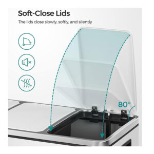 Μεταλλικός Τριπλός Κάδος Απορριμμάτων από Ανοξείδωτο Ατσάλι με 3 Πεντάλ και Σύστημα Soft-Close 54 Lt Χρώματος Λευκό Songmics LTB54WT - Image 2