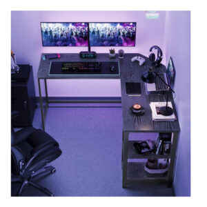 Μεταλλικό Γωνιακό Γραφείο με Θέση για Υπολογιστή 138 x 138 x 75 cm Χρώματος Μαύρο VASAGLE LWD072B56 - Image 5