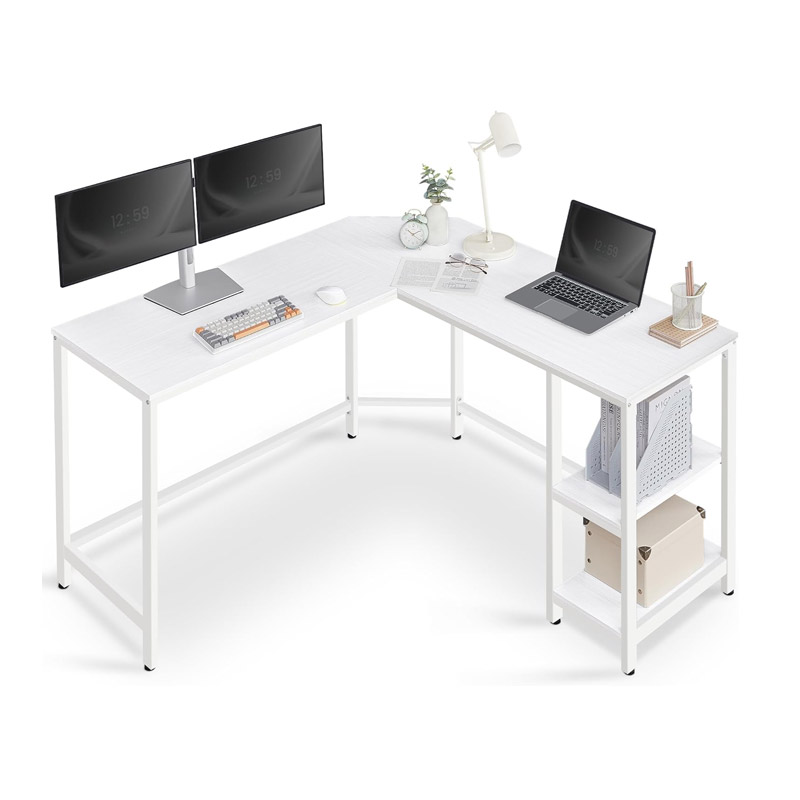 Μεταλλικό Γωνιακό Γραφείο με Θέση για Υπολογιστή 138 x 138 x 75 cm Χρώματος Λευκό VASAGLE LWD072W44
