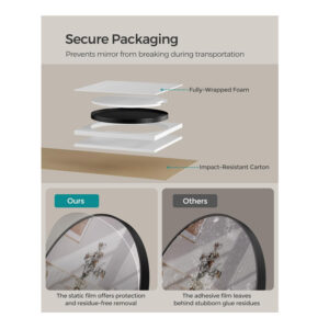 Μεταλλικός Στρογγυλός Καθρέπτης Τοίχου 61 cm Songmics LWM102B01 - Image 3