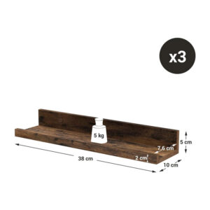 Σετ Επιτοίχια Ξύλινα Ράφια 38 x 10 x 5 cm 3 τμχ VASAGLE LWS037X01 - Image 3