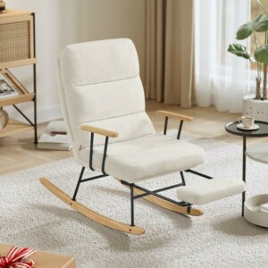 SONGMICS Λευκή Πολυθρόνα Κουνιστή με Ρυθμιζόμενη Πλάτη και Επεκτάσιμο Υποπόδιο - Ιδανική για Χαλάρωση και Άνεση LYY016W01