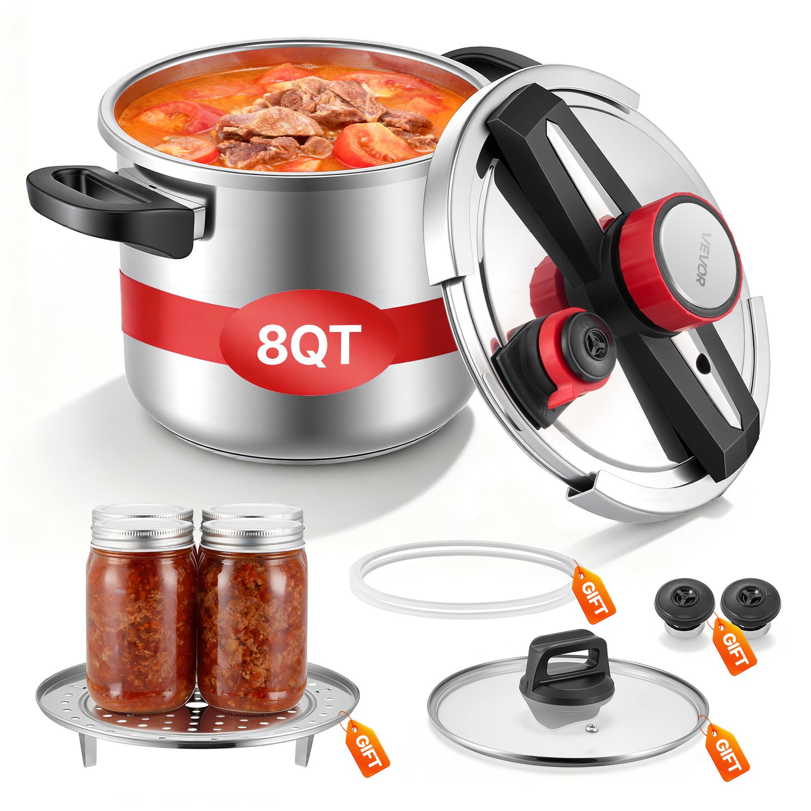 VEVOR Ανοξείδωτη Χύτρα Ταχύτητας 7L με Αποσπώμενο Καλώδιο και Γυάλινο Καπάκι VEVOR Ανοξείδωτη Χύτρα Ταχύτητας 7L με Αποσπώμενο Καλώδιο και Γυάλινο Καπάκι