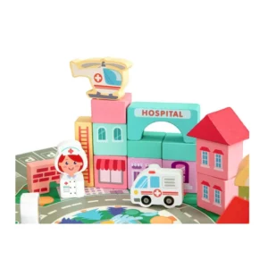 Σετ Ξύλινα Εκπαιδευτικά Παιδικά Τουβλάκια με Χαλάκι Πόλη 121 τμχ Ecotoys MA427 - Image 2