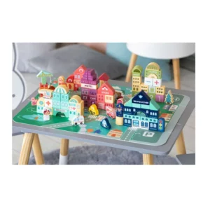 Σετ Ξύλινα Εκπαιδευτικά Παιδικά Τουβλάκια με Χαλάκι Πόλη 121 τμχ Ecotoys MA427 - Image 5
