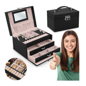 Κοσμηματοθήκη - Μπιζουτιέρα 18.6 x 14.8 x 11 cm Χρώματος Μαύρο Massido MS-700-Black - Image 3