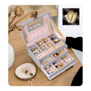 Κοσμηματοθήκη - Μπιζουτιέρα 18.6 x 14.8 x 11 cm Χρώματος Γκρι Massido MS-700-Grey - Image 2