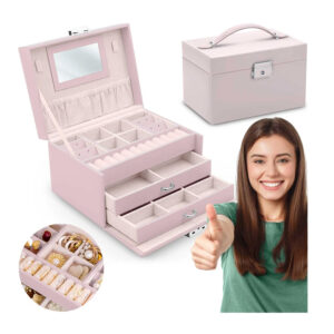 Κοσμηματοθήκη - Μπιζουτιέρα 18.6 x 14.8 x 11 cm Χρώματος Ροζ Massido MS-700-Pink - Image 3