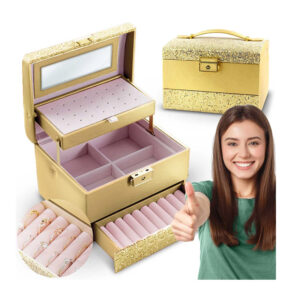 Κοσμηματοθήκη - Μπιζουτιέρα 17.5 x 13.7 x 12.5 cm Χρώματος Χρυσό Massido MS-705-Gold - Image 2