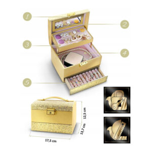 Κοσμηματοθήκη - Μπιζουτιέρα 17.5 x 13.7 x 12.5 cm Χρώματος Χρυσό Massido MS-705-Gold - Image 4