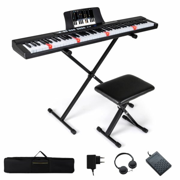 Costway 88 Πλήκτρα Ψηφιακό Πιάνο με Ρυθμιζόμενη Βάση & Σκαμπό & Πεντάλ Συγκράτησης