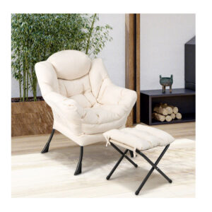 Μεταλλική Πολυθρόνα με Υποπόδιο 75 x 81 x 94.5 cm Χρώματος Μπεζ Costway NP10119BE - Image 5