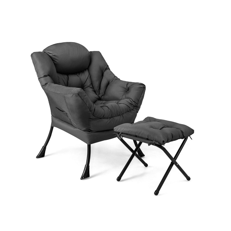 Μεταλλική Πολυθρόνα με Υποπόδιο 75 x 81 x 94.5 cm Χρώματος Σκούρο Γκρι Costway NP10119GR