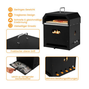 Φορητός Φούρνος Πίτσας με Κάρβουνο Πολλαπλών Χρήσεων 4 σε 1 36 x 33.5 x 43.5 cm Costway NP10734 - Image 2