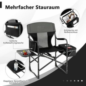 Costway Πτυσσόμενη Καρέκλα Camping με Πλαϊνό Τραπέζι, Ψυγείο & Τσάντα Αποθήκευσης 113 x 56 x 98 cm Μαύρο NP10866DK - Image 3