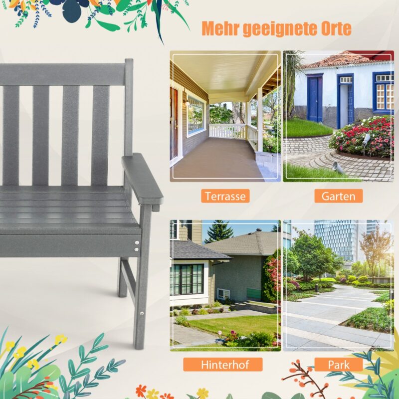 Costway  Γκρι Πάγκος Κήπου από HDPE για 2-3 άτομα 132 x 65 x 91 εκ. NP10895GR - Image 3