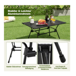 Πτυσσόμενο Τραπέζι Κάμπινγκ Αλουμινίου με Ρυθμιζόμενο Ύψος 90 x 60.5 x 42.5-52 cm Χρώματος Μαύρο Costway NP11146DK - Image 2
