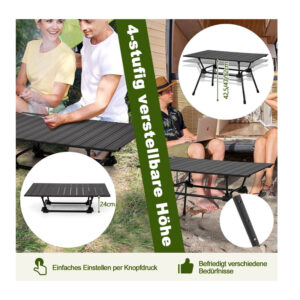 Πτυσσόμενο Τραπέζι Κάμπινγκ Αλουμινίου με Ρυθμιζόμενο Ύψος 90 x 60.5 x 42.5-52 cm Χρώματος Μαύρο Costway NP11146DK - Image 3