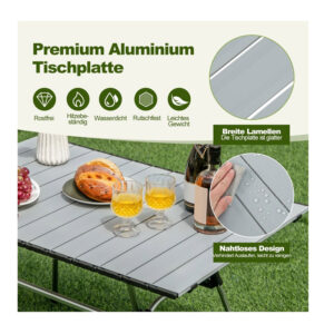 Πτυσσόμενο Τραπέζι Κάμπινγκ Αλουμινίου με Ρυθμιζόμενο Ύψος 90 x 60.5 x 42.5-52 cm Χρώματος Ασημί Costway NP11146SL - Image 2