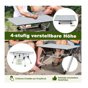 Πτυσσόμενο Τραπέζι Κάμπινγκ Αλουμινίου με Ρυθμιζόμενο Ύψος 90 x 60.5 x 42.5-52 cm Χρώματος Ασημί Costway NP11146SL - Image 3