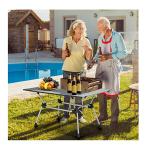 Πτυσσόμενο Τραπέζι Κάμπινγκ Αλουμινίου με Ρυθμιζόμενο Ύψος 90 x 60.5 x 42.5-52 cm Χρώματος Ασημί Costway NP11146SL - Image 4