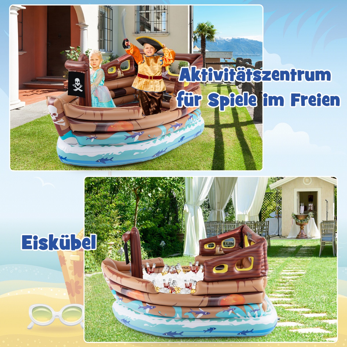 Costway Φουσκωτό Πειρατικό Πλοίο Παιχνιδόσπιτο με Ενσωματωμένο Κινητήρα 203 x 138 x 138 cm Πολύχρωμο NP11704DE-BN Costway Φουσκωτό Πειρατικό Πλοίο Παιχνιδόσπιτο με Ενσωματωμένο Κινητήρα 203 x 138 x 138 cm Πολύχρωμο NP11704DE-BN