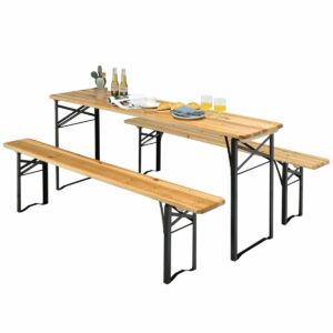 Costway 178 cm Μακρύ Τραπέζι Μπύρας με Σετ Καθισμάτων 3-Τεμαχίων Πτυσσόμενο Σετ Πικνίκ Τραπέζι και Πάγκοι OP70433