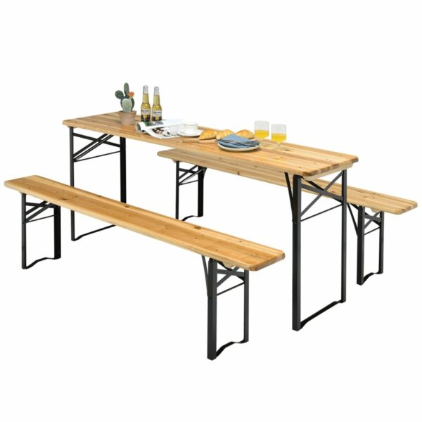 Costway 178 cm Μακρύ Τραπέζι Μπύρας με Σετ Καθισμάτων 3-Τεμαχίων Πτυσσόμενο Σετ Πικνίκ Τραπέζι και Πάγκοι OP70433