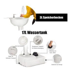 Φορητός Νιπτήρας Κάμπινγκ με Βάση 17 Lt Costway OP70582 - Image 3