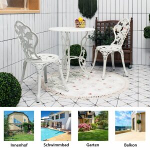 Costway  Σετ Μπιτρό 3 Τεμαχίων από Χυτό Αλουμίνιο με Αντικέ Σχέδιο και Τραπέζι με Οπή για Ομπρέλα OP70695WH - Image 3