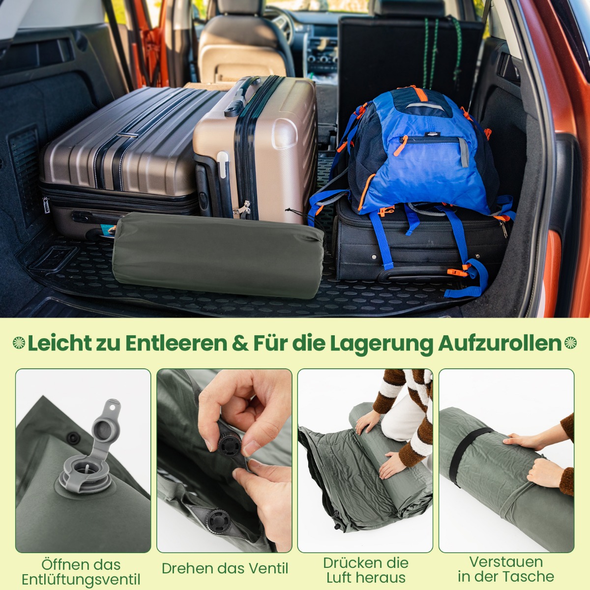 Costway Αυτοφούσκωτο Στρώμα Κάμπινγκ Διπλό με Αδιάβροχη Επιφάνεια και Εργονομικό Μαξιλάρι OP70722GN Costway Αυτοφούσκωτο Στρώμα Κάμπινγκ Διπλό με Αδιάβροχη Επιφάνεια και Εργονομικό Μαξιλάρι OP70722GN