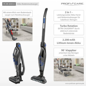 Ασύρματη Ηλεκτρική Σκούπα Δαπέδου 14.8V 2200 mAh - Ανθρακί PC-BS3035 ProfiCare - Image 3