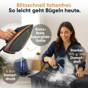 Σύστημα Σιδερώματος με Ατμό 2400W 4 bar με Κεραμική Σόλα - Μπλε/Rose Gold PC-DBS3127 Proficare - Image 2