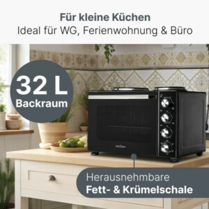 Πολυλειτουργική Κουζίνα με Φούρνο, Περιστρεφόμενη Σούβλα και 2 Εστίες – Μαύρο PC-KK1302-Black Proficare - Image 3