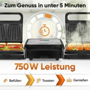 Τοστιέρα με Αντικολλητικές Πλάκες 750W – Inox PC-ST1297-Inox Proficare - Image 3