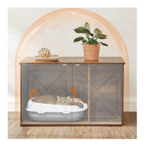 Ξύλινο Έπιπλο για Τουαλέτα Γάτας 80 x 53 x 49.2 cm Χρώματος Σκούρο Καφέ/Μαύρο PCL002X02 Feandrea - Image 4