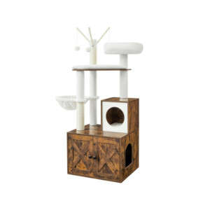 Δέντρο Γάτας - Ονυχοδρόμιο 2 σε 1 με Ενσωματωμένο Ξύλινο Ντουλάπι για Δίσκο Άμμου