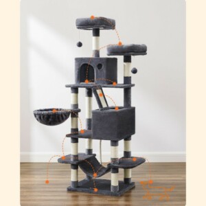 Δέντρο Γάτας - Ονυχοδρόμιο Πολλαπλών Επιπέδων 'Υψους 168 εκ. Γκρι PCT165G01 Feandrea - Image 3