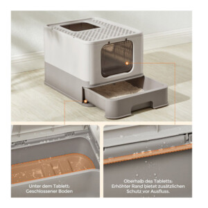 Φορητή Κλειστή Τουαλέτα Γάτας 54.3 x 42.5 x 37.8 cm Χρώματος Taupe PPT001G01 Feandrea - Image 2