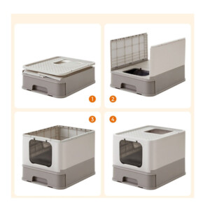 Φορητή Κλειστή Τουαλέτα Γάτας 54.3 x 42.5 x 37.8 cm Χρώματος Taupe PPT001G01 Feandrea - Image 3