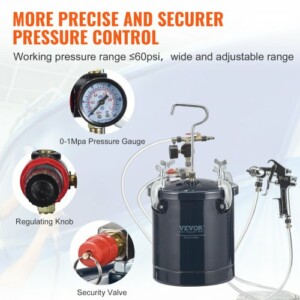 Δοχείο Πίεσης Βαφής VEVOR 10L με 2 Πιστόλια & 2 Μπεκ  PQ10L15MM40MM6P5YV0 - Image 5